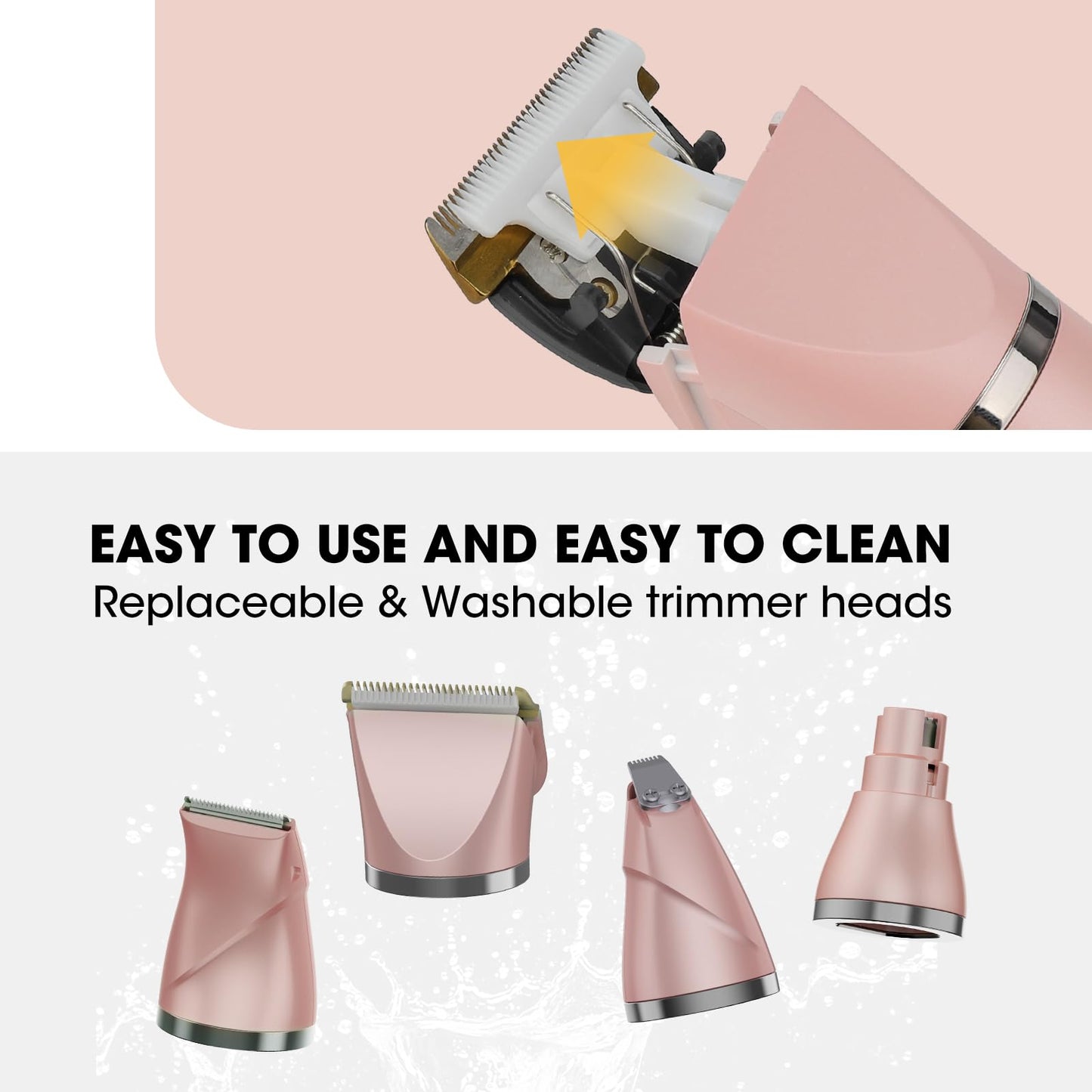 QREEYX Upgrade Dog Grooming Kit, Cordless Dog Paw Trimmer, 4 in 1 Low Noise Pets Hair Clipper Grooming Kit, 2-Speed Nail Grinder with Stainless Steel Blade for Small Pet with Thick Coats (Pink)