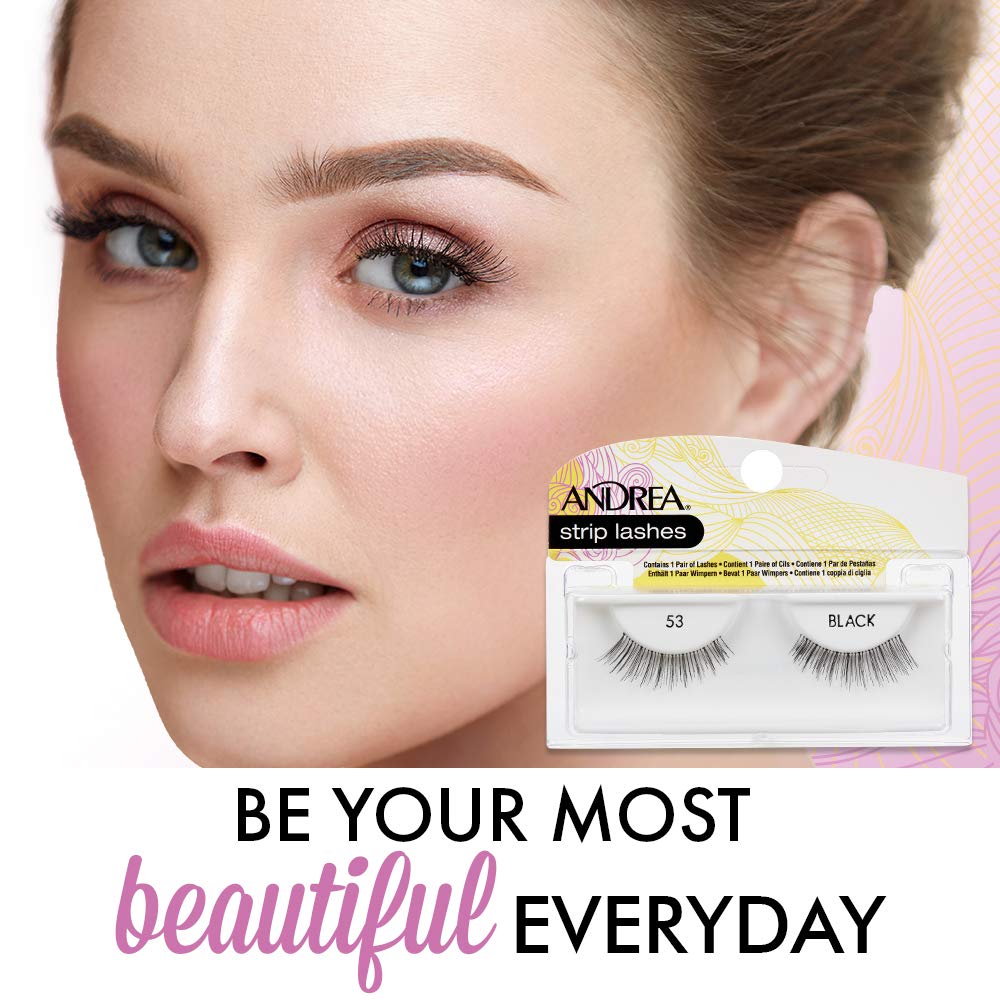 Andrea Natural False Lashes Style 53 - Black, Natural Look Strip Lashes for Everyday Wear, 4 Pairs