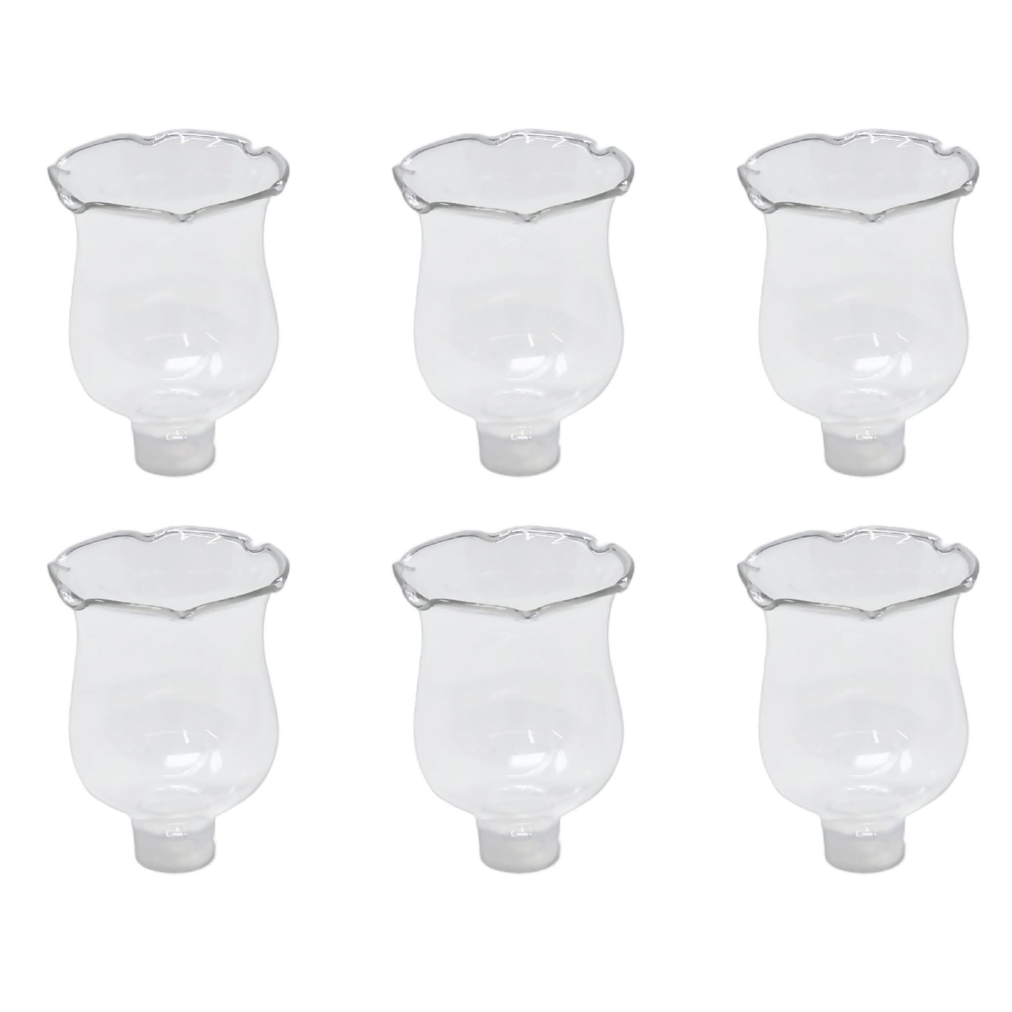 4E's Novelty Clear Glass Votive Cups with Peg - Pack of 6 - Tulip Votive for Candelabra Candle Holder, Home Interior Candle Sconce Glass Replacement Parts, Shabbat Candle Glass Oil Lamp (2.75" Tall)