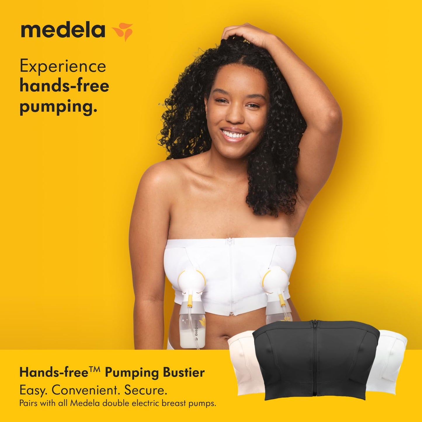 Medela Hands Free Pumping Bustier, Easy Expressing Pumping Bra with Adaptive Stretch and Easy Milk Flow Black