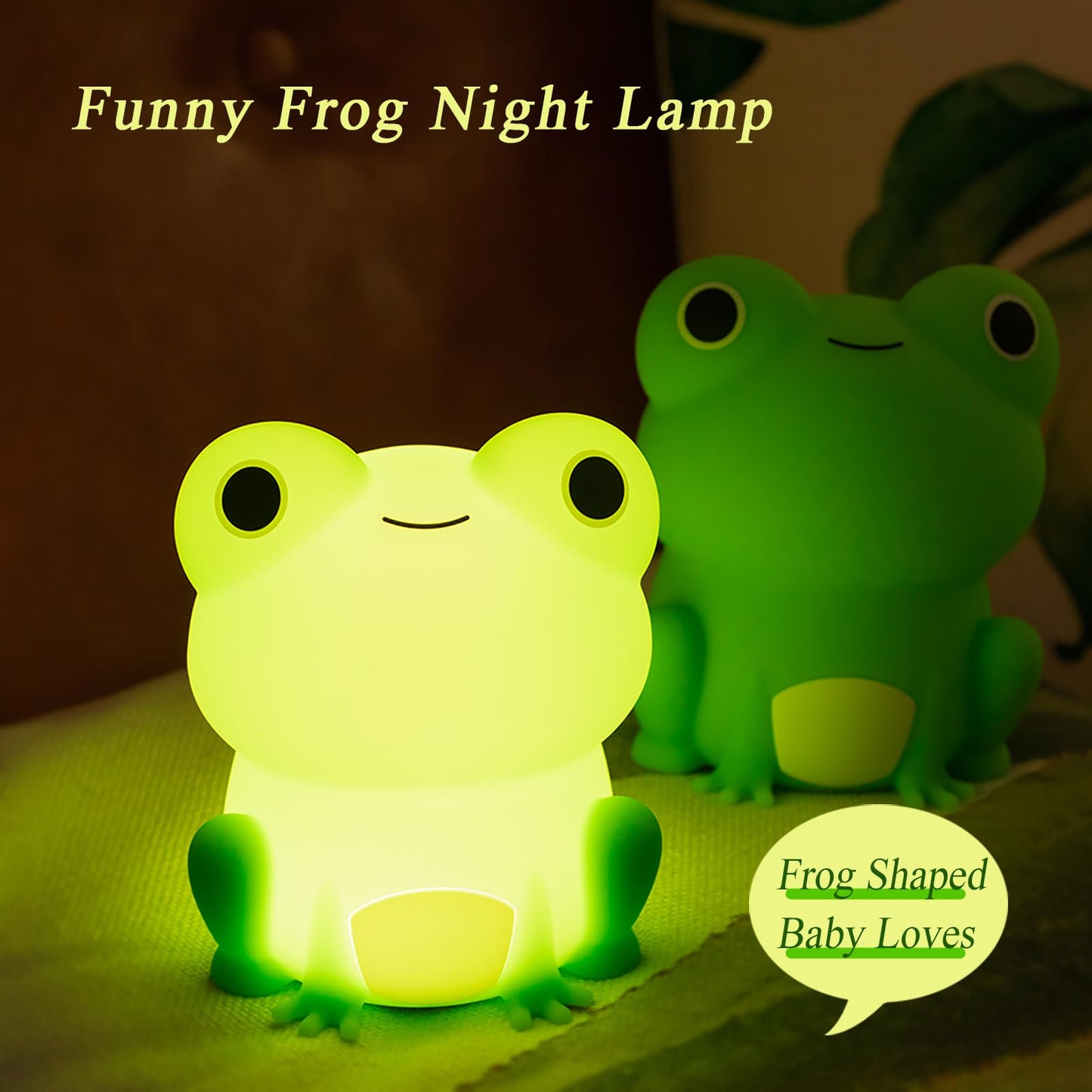 SMOORITA Night Light for Kids, Cute Frog Night Lamp Bedroom Nightlight for Girls Boys Teens, USB Rechargeable Silicone Animal Nightlight Christmas Birthday Gifts, Room Decor