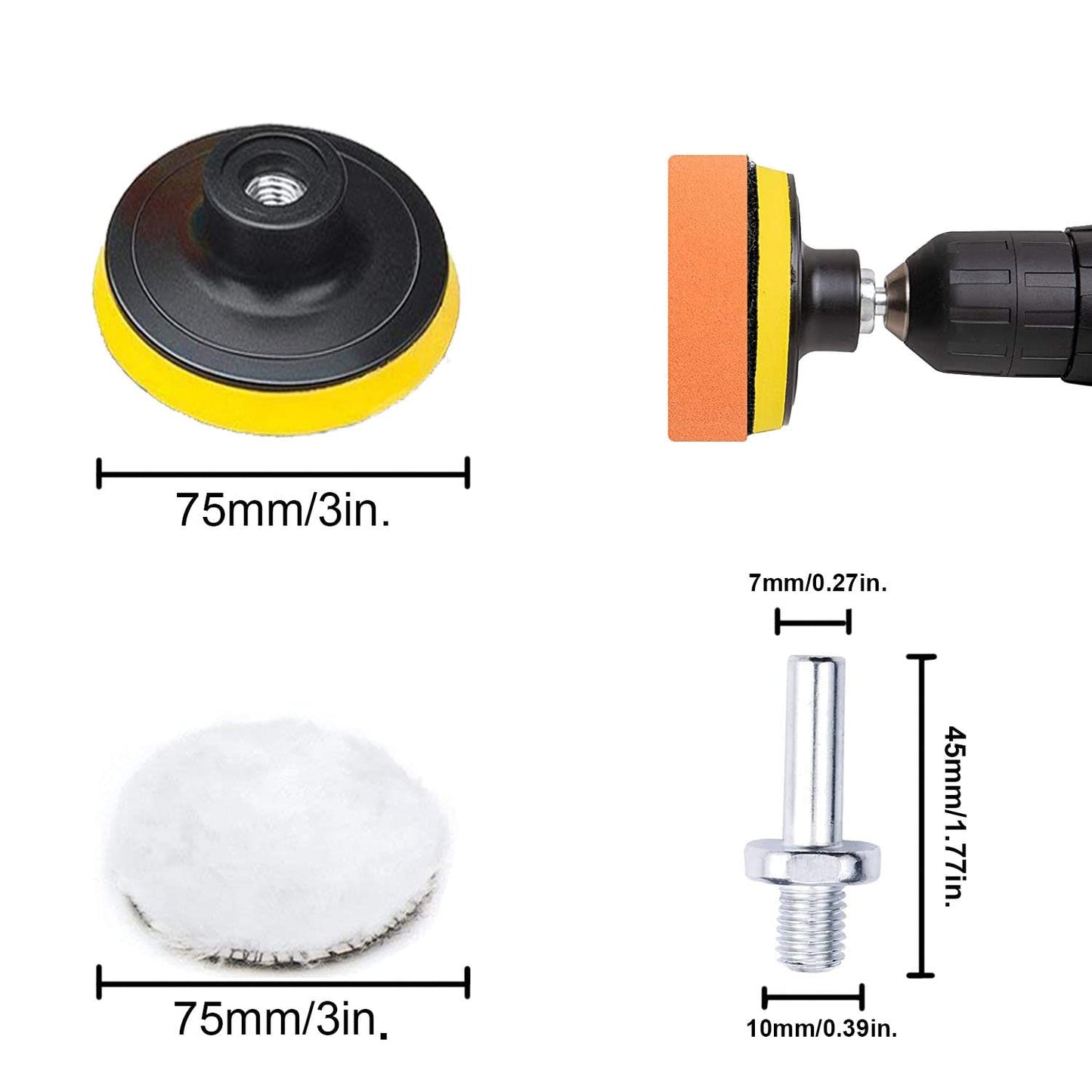 BangShou 25 Pack 3" Polishing Pads, Sponge Buff Pads Set Kit with M10 Drill Adapter, Compound Auto Car Polisher