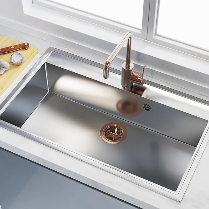 KONE Copper Sink Drain 3.5 Inch Kitchen Sink Drain Assembly Stainless Steel