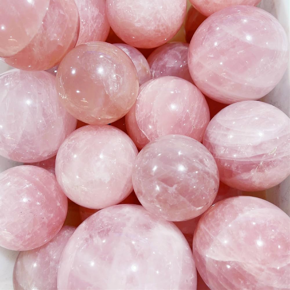 1.97-2.36inch/5-6cm Natural Rose Quartz Crystal Ball with Stand, Polished Pink Quartz Divination Sphere, Reiki Healing Gemstone Ball, Home Desktop Decorative Ornament, Crystal Craft Gift