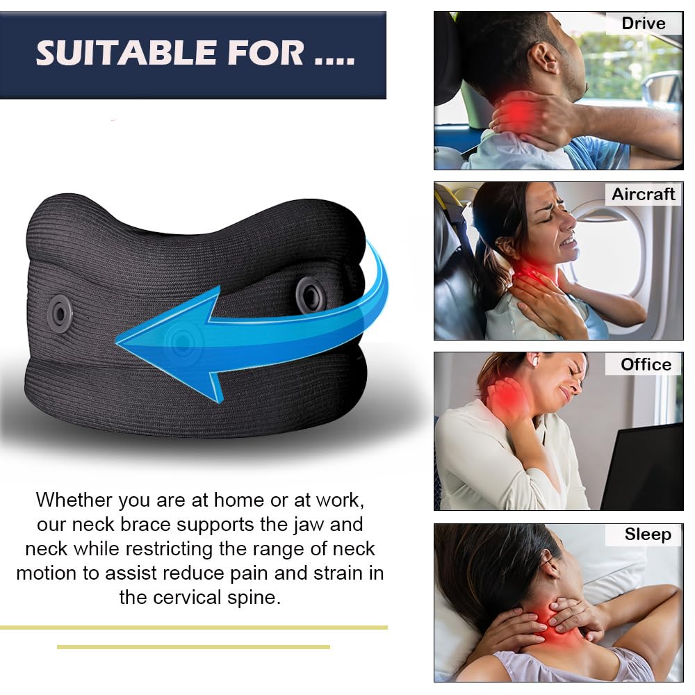 Wonder Care Neck Brace for Sleeping - Cervical Collar Relief Neck Pain and Neck Support Soft Foam, Relief of Cervical Spine Pressure for Women & Men (Black, X-Large, 3.7" Depth)