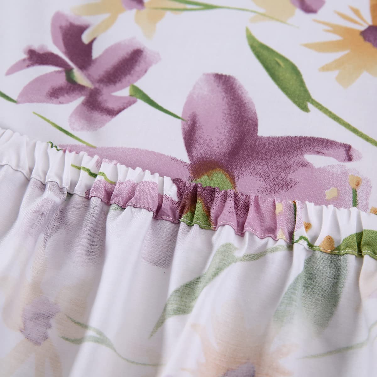 URBONUR Garden Floral Sheets Set 4-Pieces Egyptian Cotton Luxurious Bedding Sheet Set Soft Silky Crisp Percale Sheets Shabby Chic Flowers Bed Linen Set (4Pcs, Queen Size)