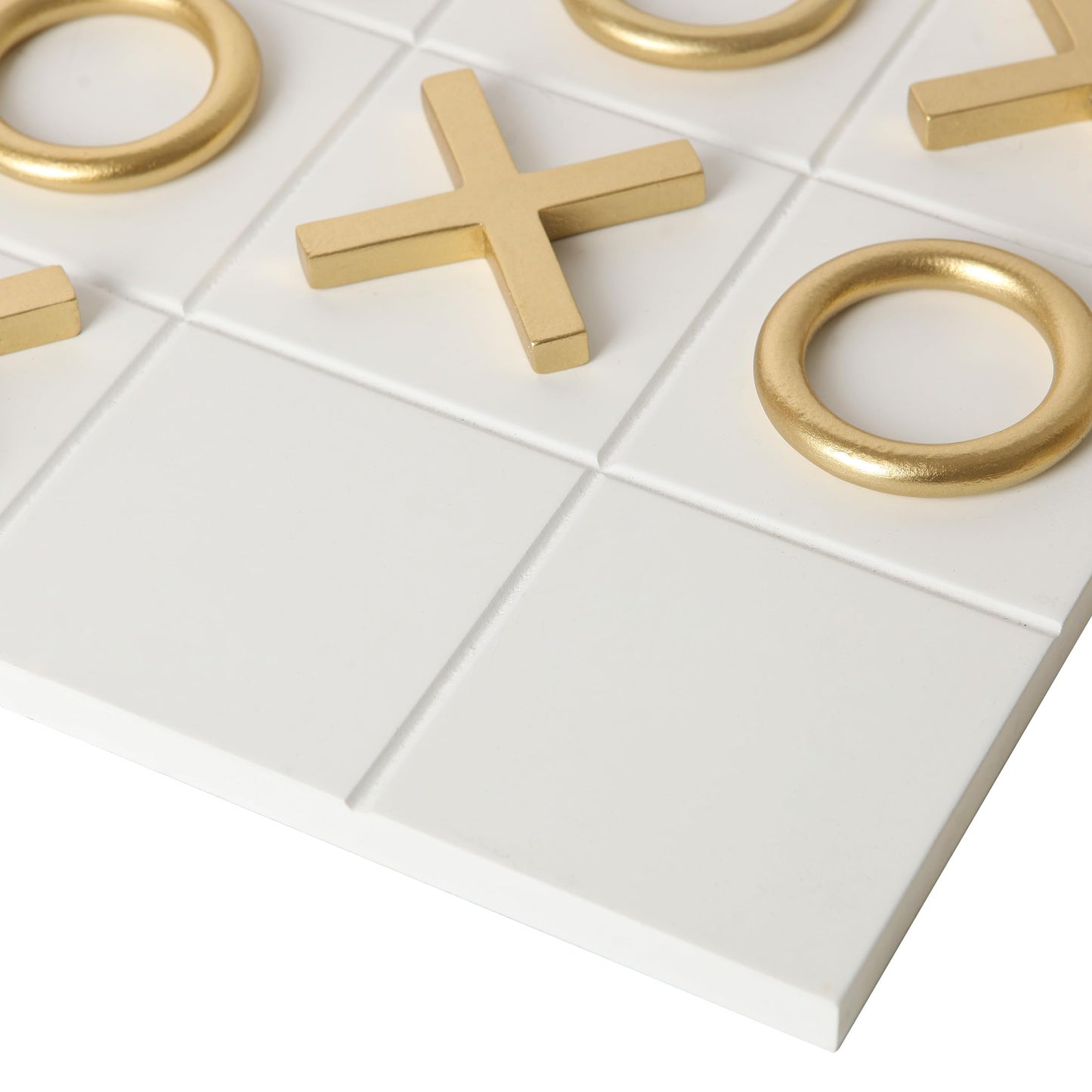 NIKKY HOME 12x12 Inch Tic Tac Toe Wood Game Board Classic Coffee Table Decor Modern Wooden Travel Game for Family, White & Gold