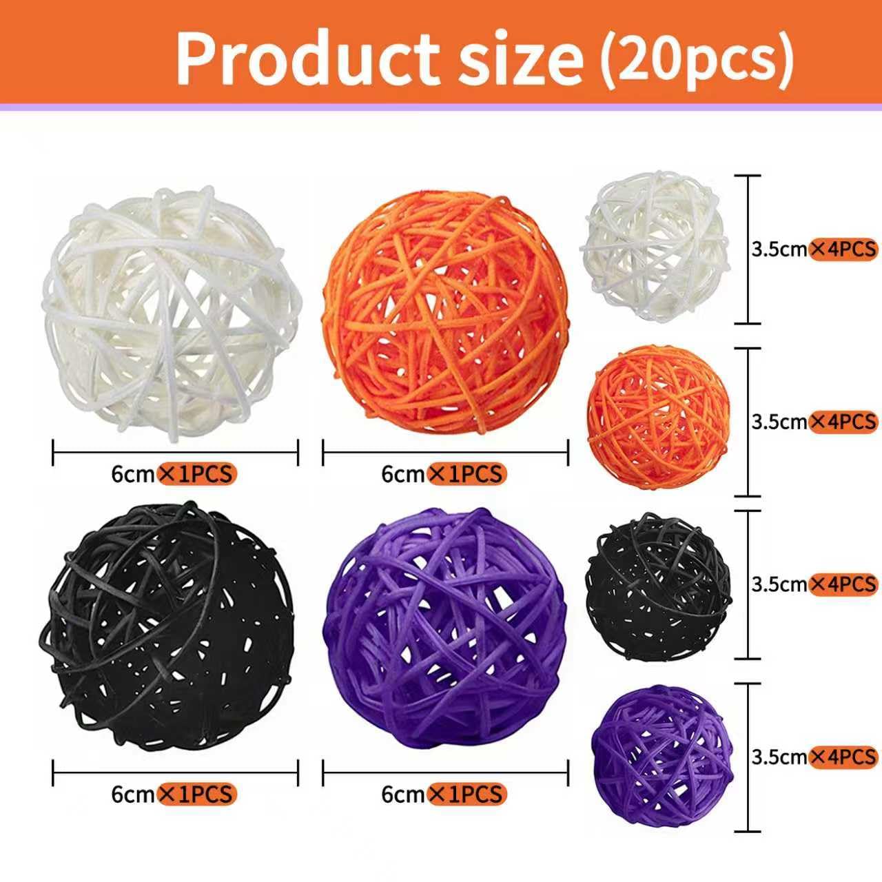 Qingbei Rina 20 PCS Halloween Wicker Rattan Balls,Fall Decorative Balls for Bowls,Vase Filler for Centerpieces, Autumn Bowl Fillers for Home Decor, DIY Crafts Orange Black Purple White