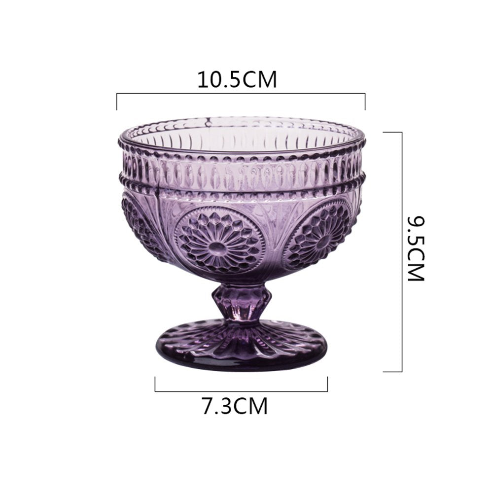CHOOLD Vintage Flower Embossed Glass Footed Dessert Bowl Ice Cream Bowl Trifle Bowl Salad Bowl Candy Cake Bowl for Home Party Wedding 9oz