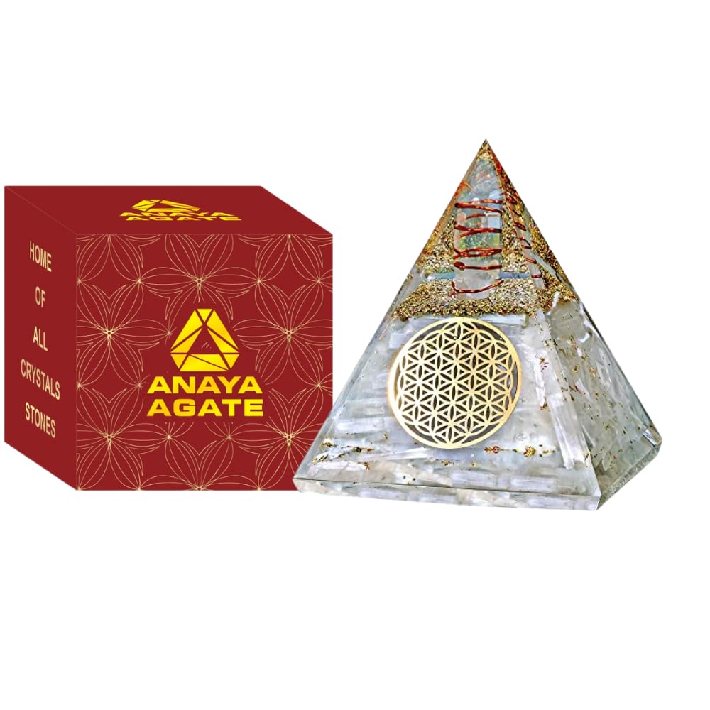 Anaya Agate Selenite Glow Crystal Pyramid – Handmade Selenite Orgone Pyramid for High Frequency Vibration, Powers of Manifestation – Orgonite Pyramids Promotes Peace and Calmness