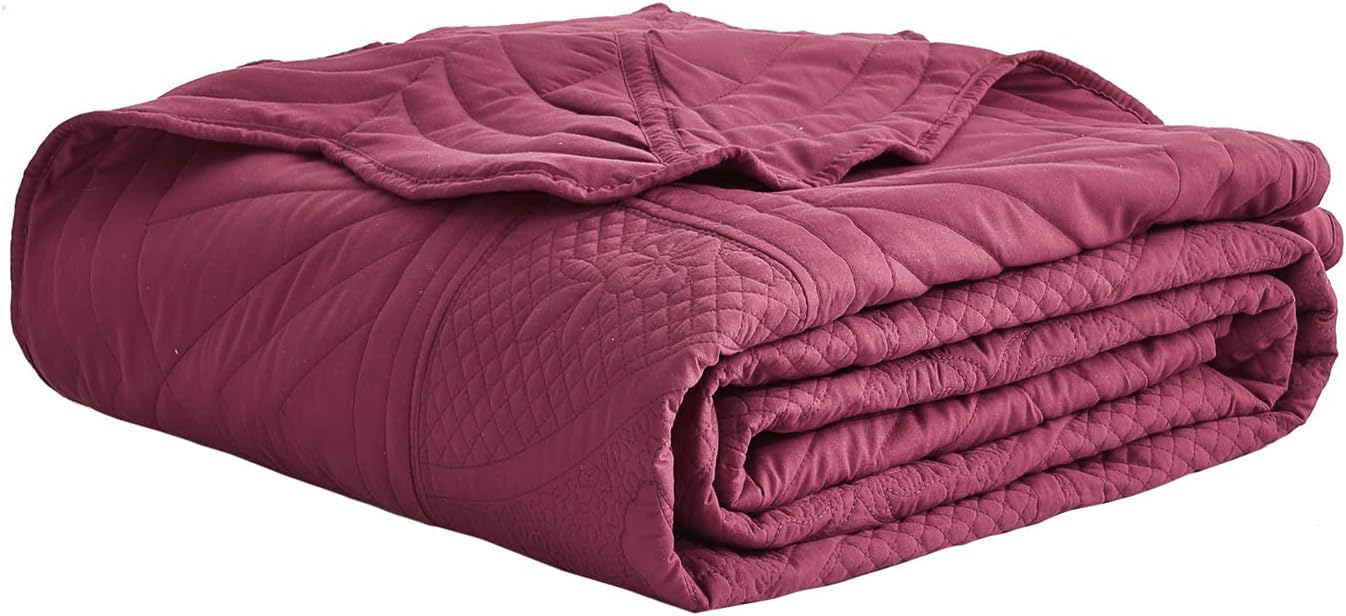 DaisyHuang Bedspread - Full Size Bedding Cover - Modern & Contemporary Coverlet Set, Real Stitching, Reversible, Lightweight, 5 Piece, Burgundy