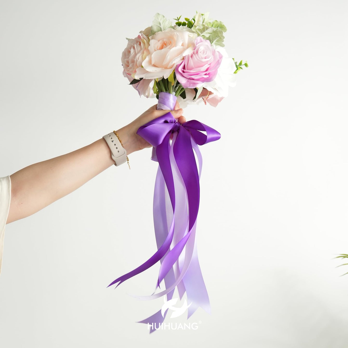 HUIHUANG Purple Ribbon 1-1/2 inch Lilac Purple and White Satin Ribbon Assorted for Flower Bouquet, Gift Wrapping, Bows, Crafts, Eternal Flowers, Bridal Shower Wedding Decor- 6 Rolls, Total 30 Yards