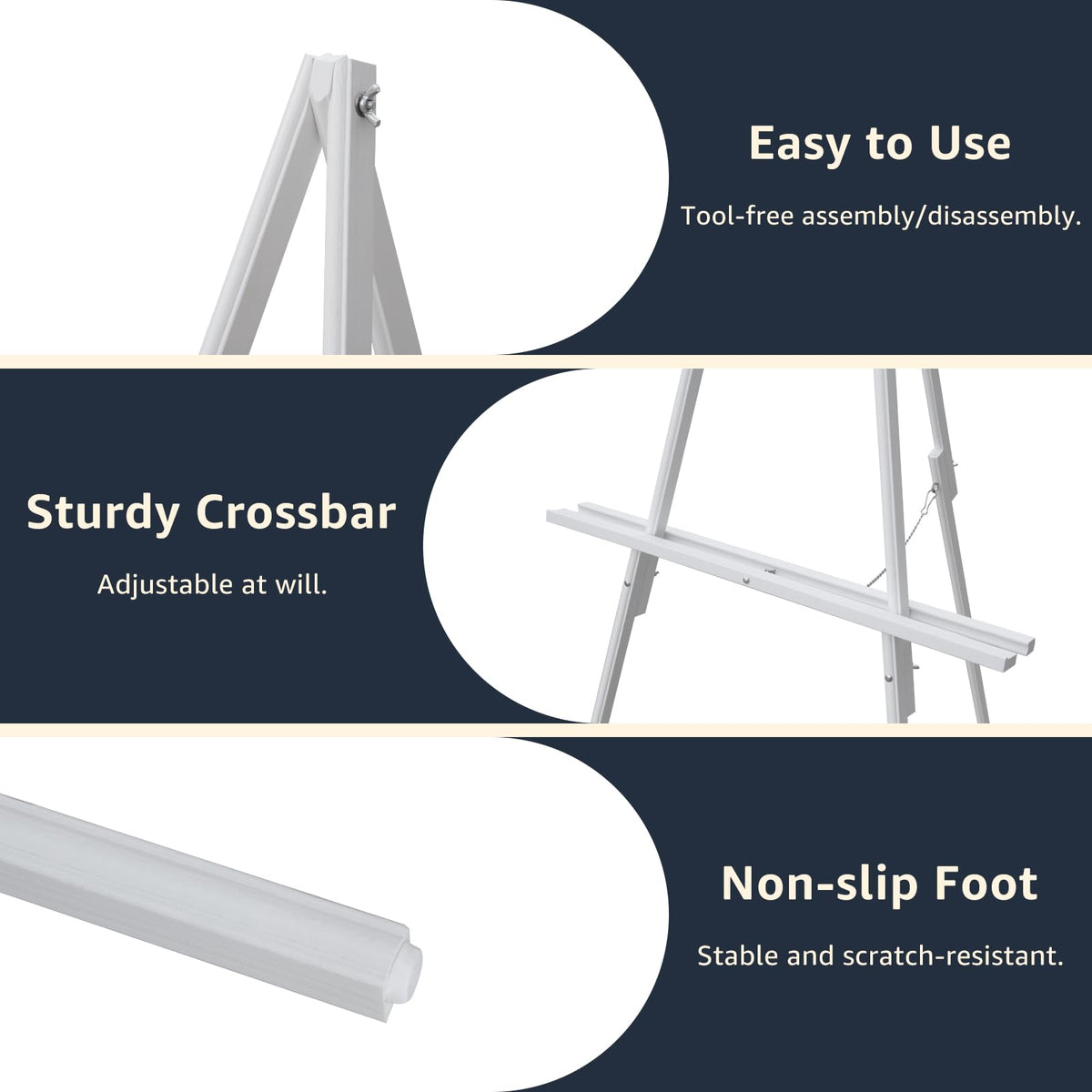 NianFeng Wooden Easel Stand for Sign, Easel Display Stand Floor for Wedding Sign with Adjustable Tray, 63-Inch, Tripod A-Frame Poster Light Duty, Welcome, Art Show & Baby Shower (White)
