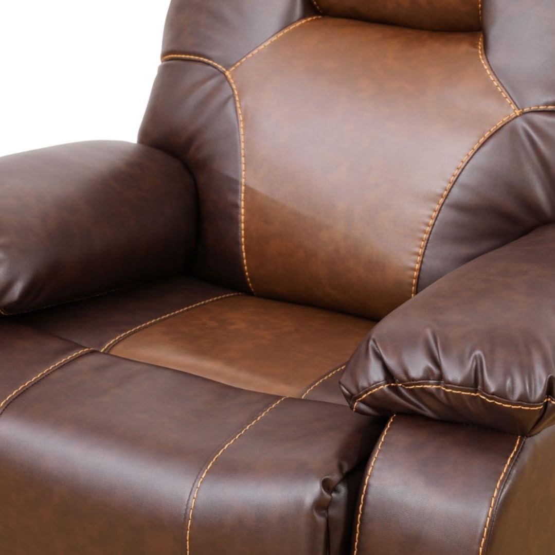 Manual Breathing Leather Reclining Sofa, Comfortable Wide Lazy Leather Couch for Living Room (Brown, Three-Seater)