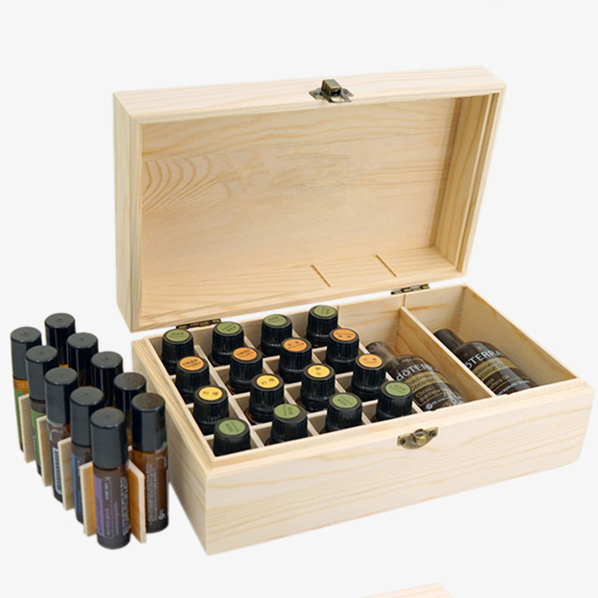 RoseFlower Wooden Portable Essential Oil Storage Box Home Fragrance Carrier Case, Holds 36 Bottles for 10, 15, 20, 50ml - Aromatherapy Organizer Nail Polish Fragrance Container - Keep Your Oils Safe