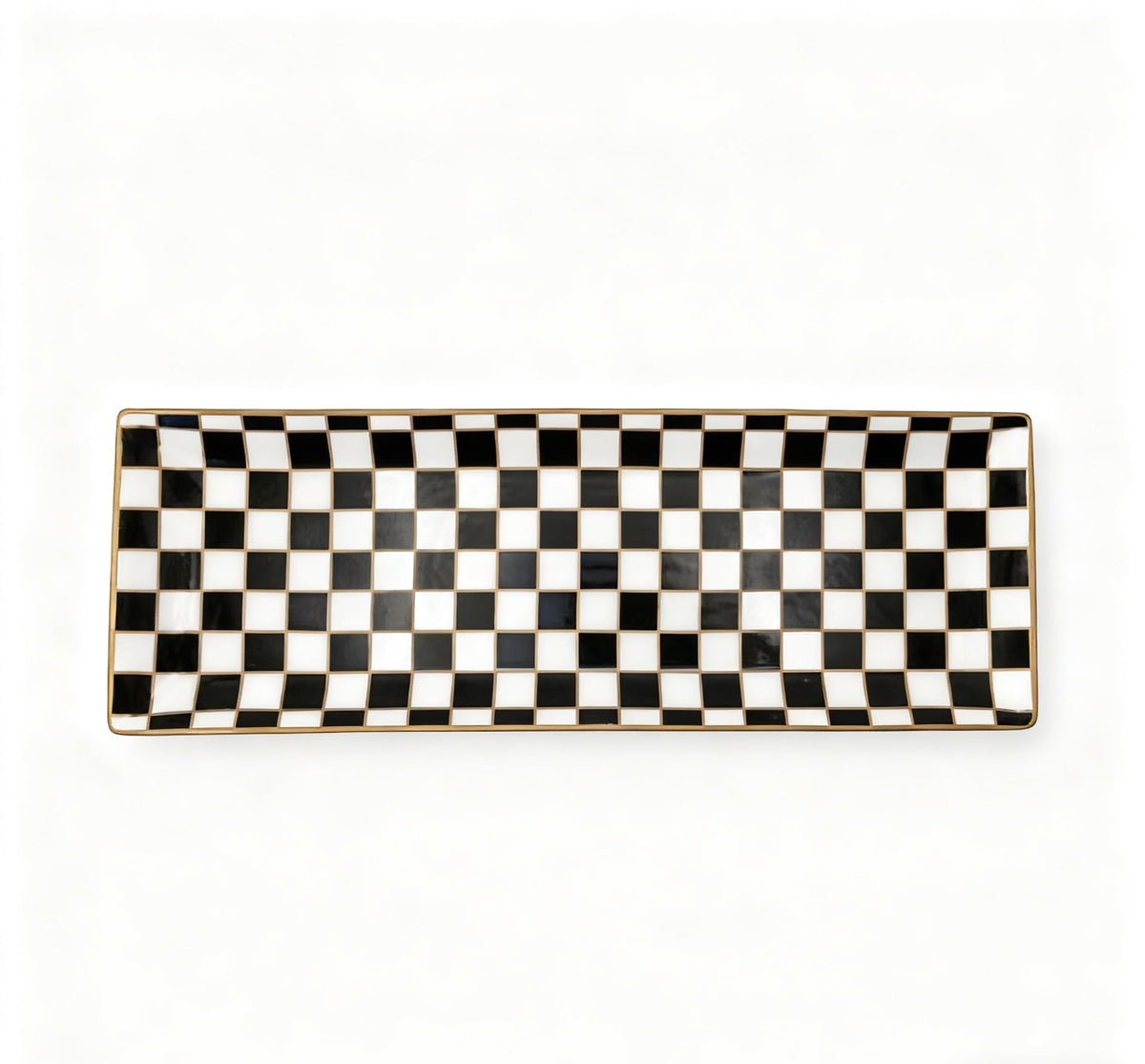 Porlien 14-inch Checker Black and White Rectangle Serving Platters Set of 3 for Party, Wedding and Entertaining, Rectangular Serving Plates, Serving Tray for Dinner, Appetizers and Desserts
