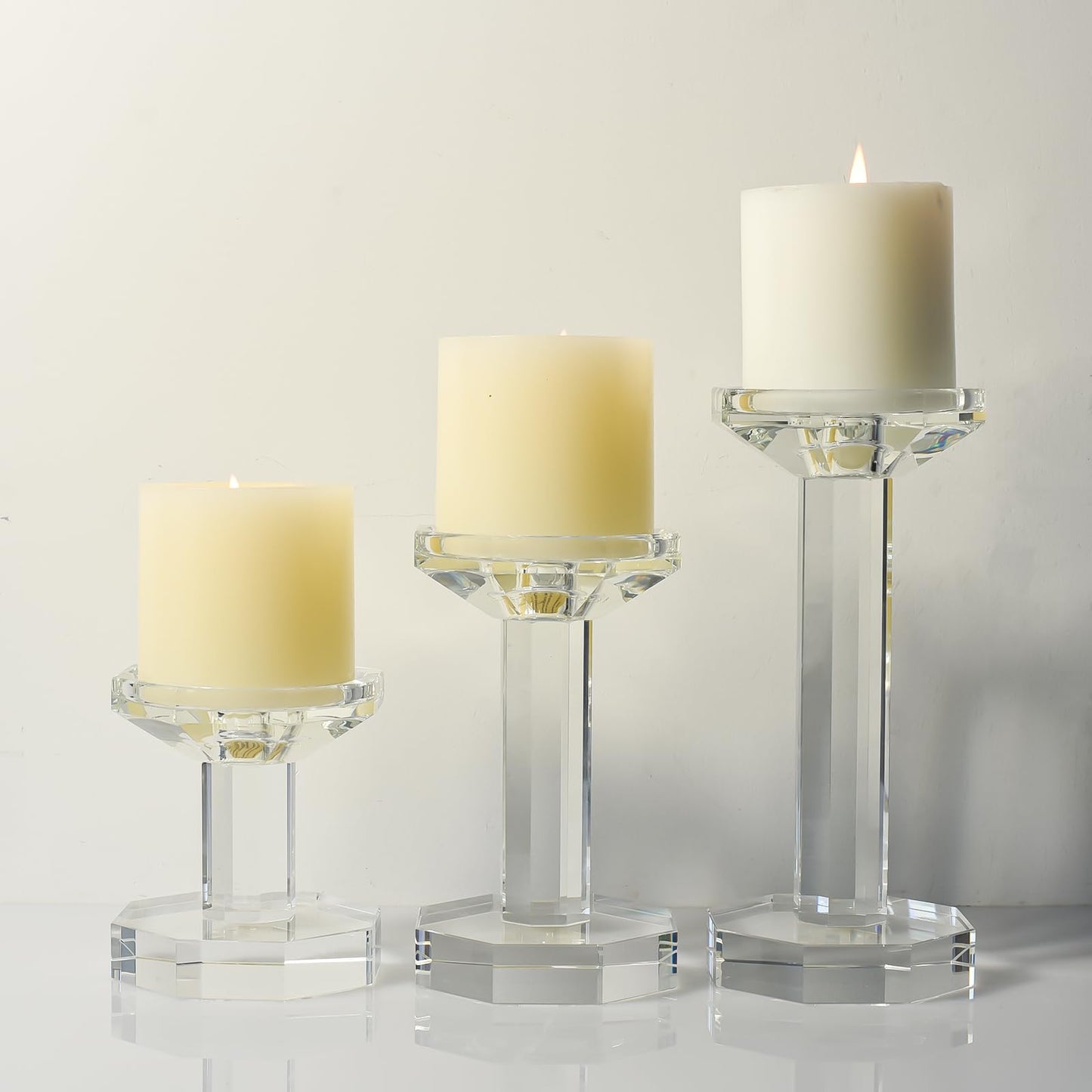 Crystal Candle Holders Set of 3, Clear Taper Candle Holder Decor, Table Centerpieces for Home Party and Wedding Decoration(3.5''/4.5''/5.5'' Height)
