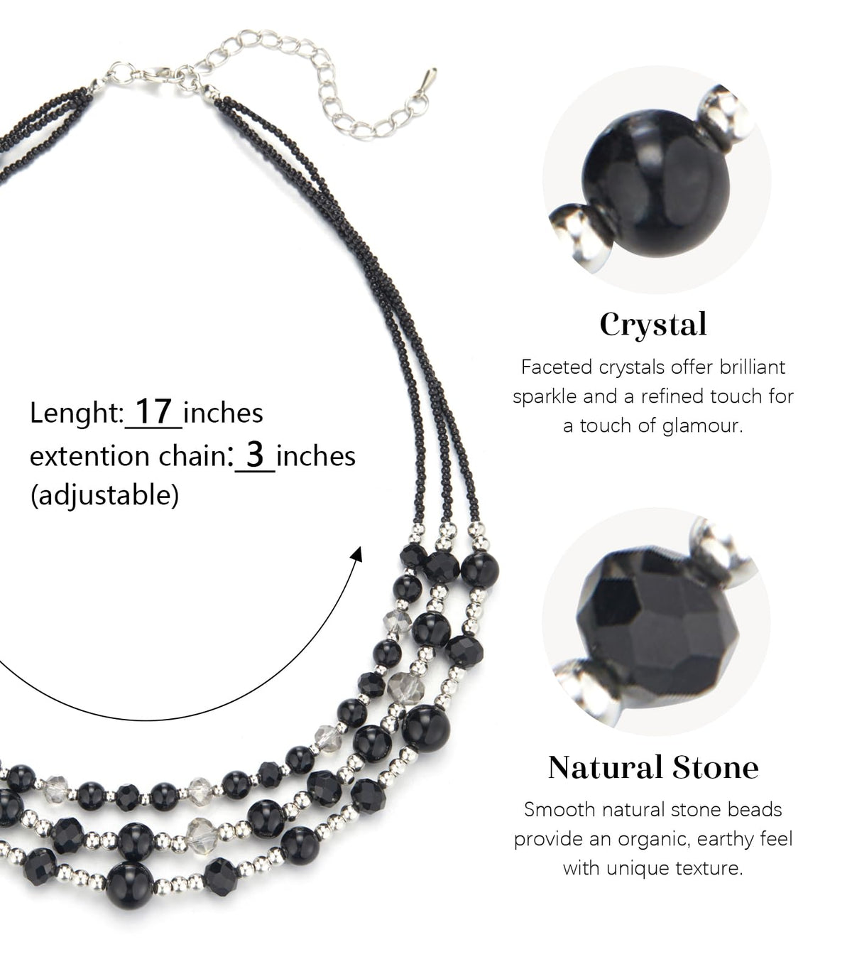 Noessla Beaded Statement Necklaces for Women Layered Chunky Bead Necklace Fashion Costume Jewelry Gifts for Mom(Black)
