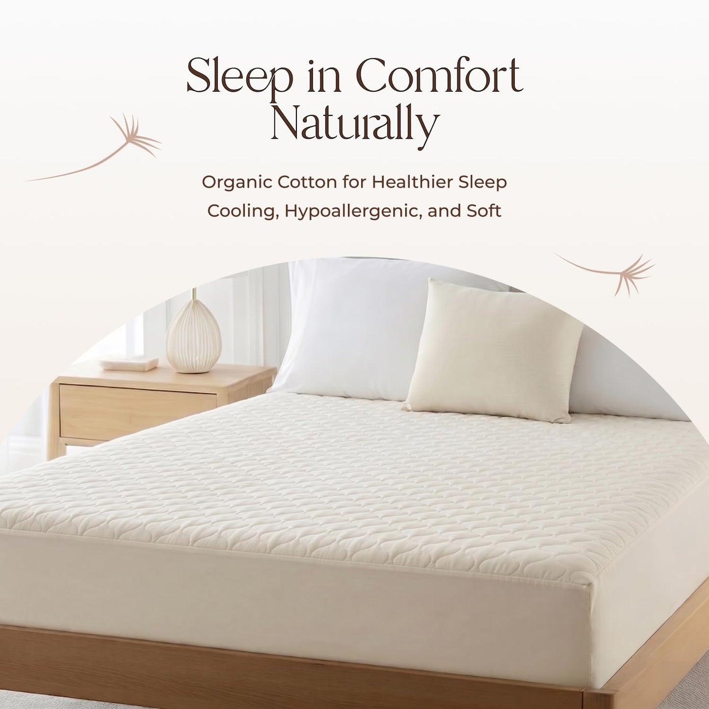 100% Cotton Organic Mattress Pad - Breathable & Cooling Mattress Protector Full Size - Premium 300GSM Quilted and Machine Washable - Fairtrade & GOTS Certified Bed Protector (Ivory, Full)