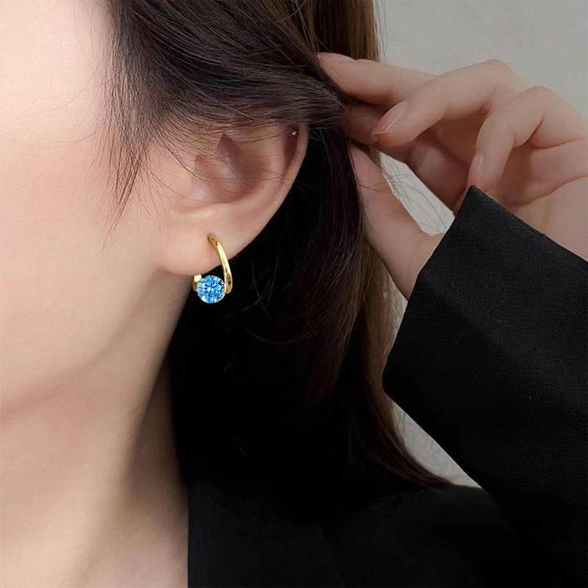 Lymphatic Drainage Earrings for Women Lymphatic Activity Hoop Earrings Magnetotherapy Germanium Earrings Sparkle CZ Hoop Earrings (blue)