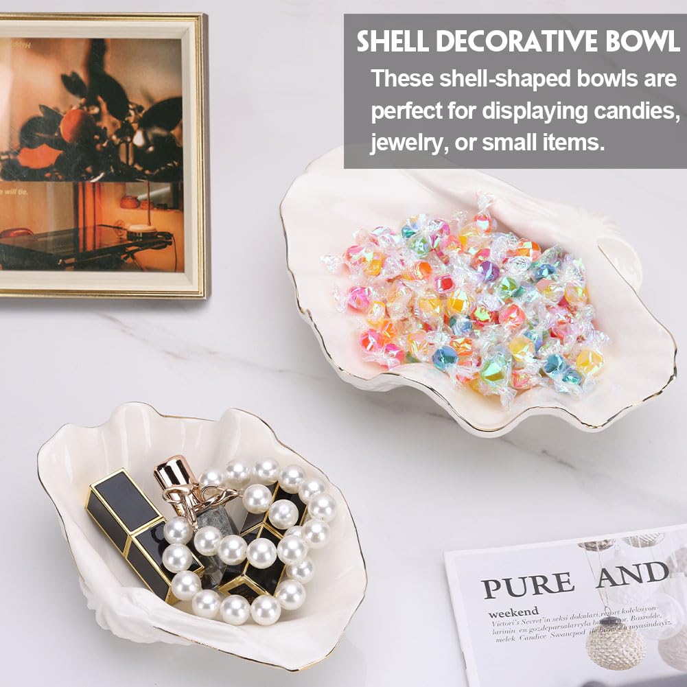 White Sea Shells Decorative Bowl - Large Clam Shell Bowl, Fruit Bowl, Key Bowls, Candy Dish, Coastal Ocean Centerpieces for Entryway, Living Room, Bathroom, Beach House, Nautical, Seaside, Shelf Decor