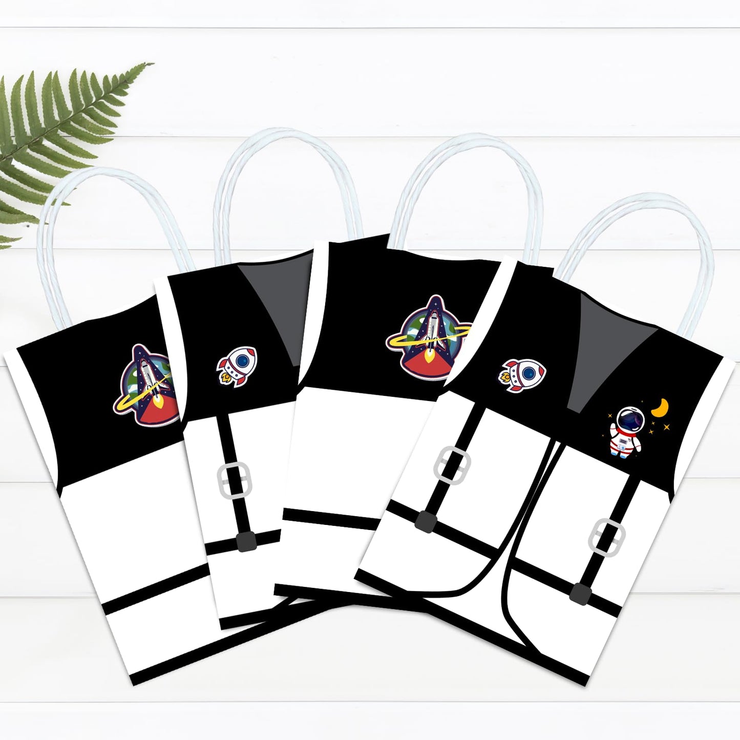 16 Pieces Astronaut Vest Birthday Goodie Bags,Outer Space Gift Snacks Treat Candy Favors Bags with Handles for Space Suit Theme Birthday Party Decorations