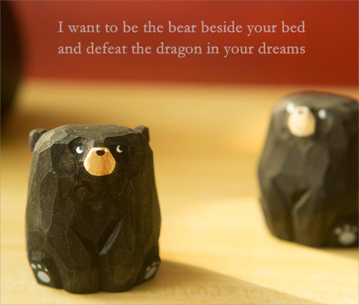 ShaoAngDuoMi Small Sitting Wooden Bear Figurines, 3-Pack – Hand-Carved Brown, Polar & Black Bears, 1.4" Cute Desk & Monitor Top Decor, Gift for Animal Lovers