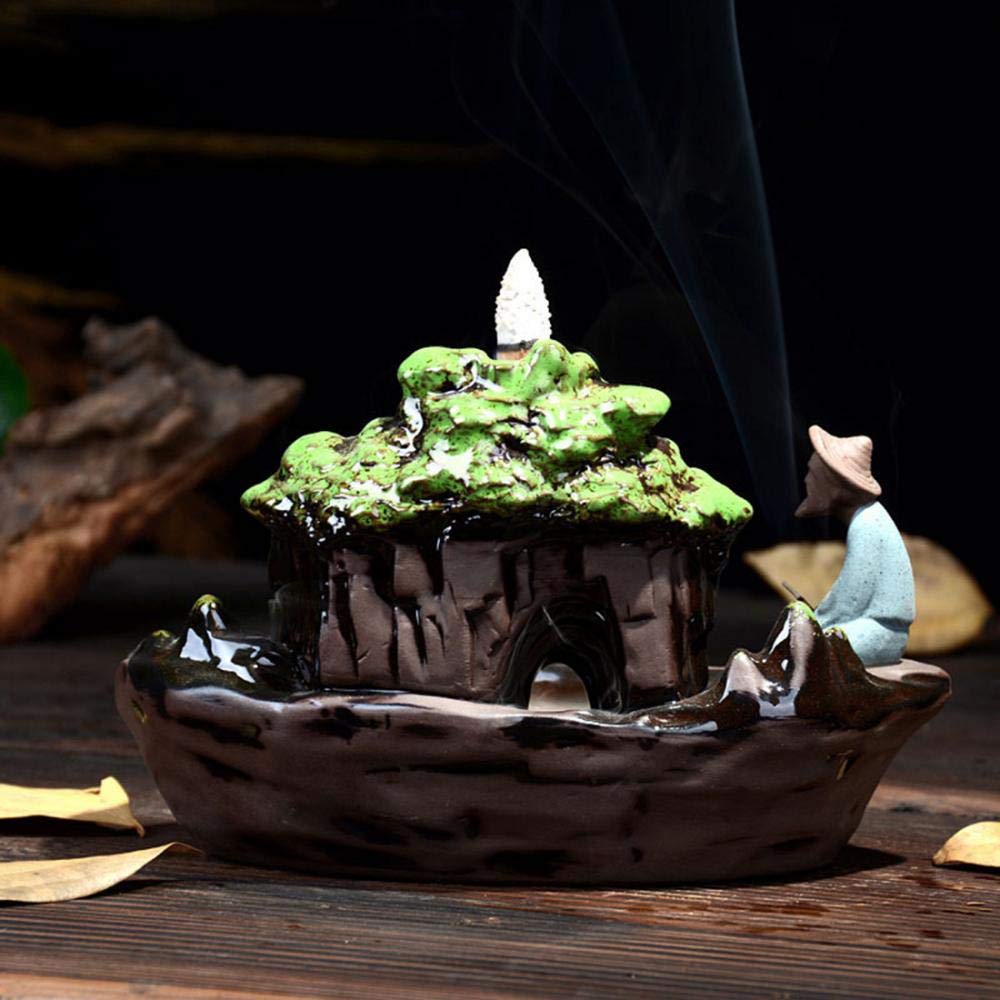 HEASEA Guilin Scenery Incense Burner, Ceramic Backflow Incense Holder with 10PCS Incense Cones for Home Decor Yoga