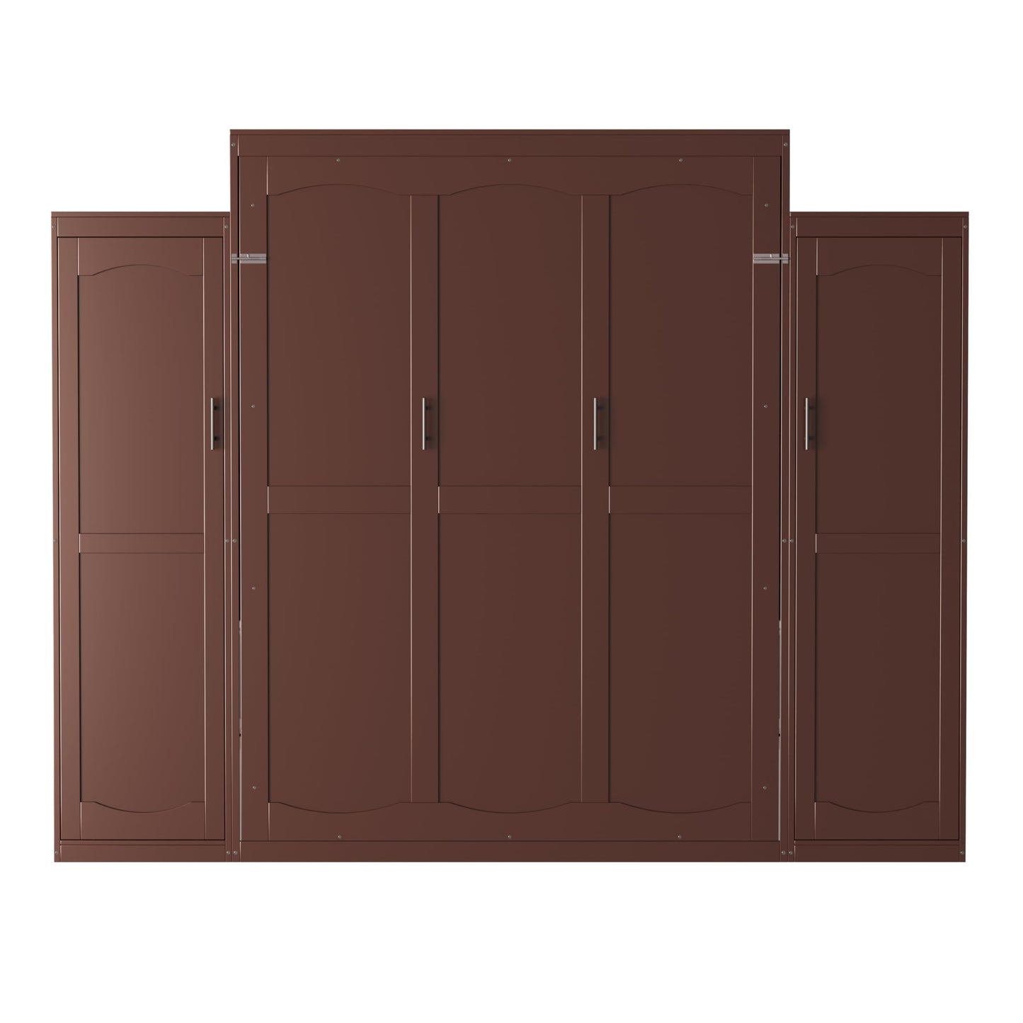 Merax Queen Size Wood Murphy Bed, with 2 Wardrobe and Storage Shelf, Multifunctional Foldable Wall Platform Bedframe for Guest-Room, Bedroom, Walnut