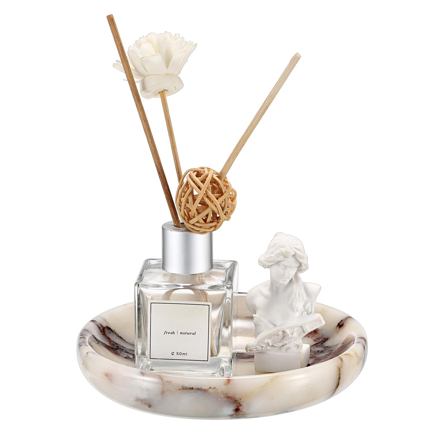 Hipiwe Decorative Key Holder for Entryway Table Round Key Bowl Marble Nightstand Organizer for Candle Jewelry Tray for Earrings Necklaces