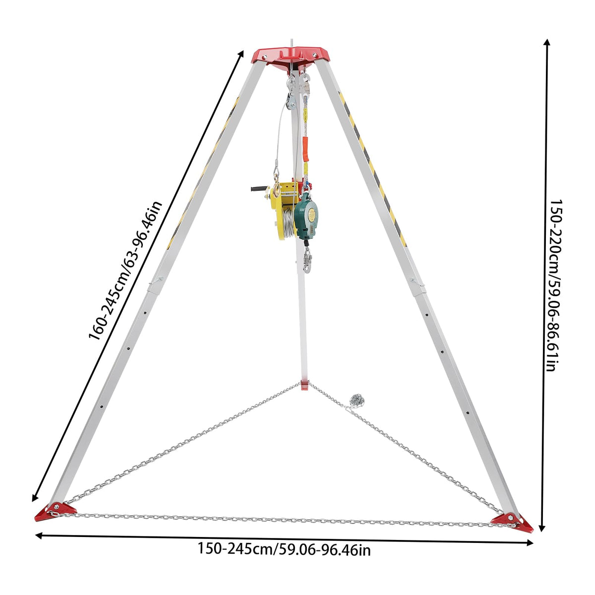 Confined Space Tripod Kit, Tripod Kit with 2600LBS Winch, Confined Space Rescue Tripod | 8.04ft Leg Bracket | 5.2-8ft Working Height | 1102.31lbs Tripod Load | 65.62ft Steel Wire Rope Length