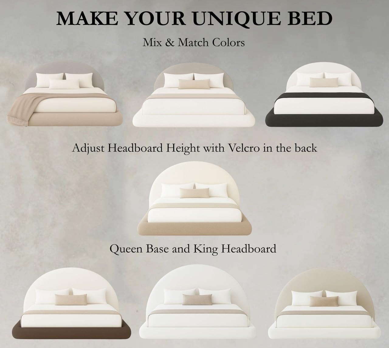 Cloud Frame Round Bed – Washable Zip Cover - Upholstered Linen Soft Foam - Modular Minimalist Modern - Half Circle Moon - Sold Sold Separately (Cream Linen Premium, Queen Base)