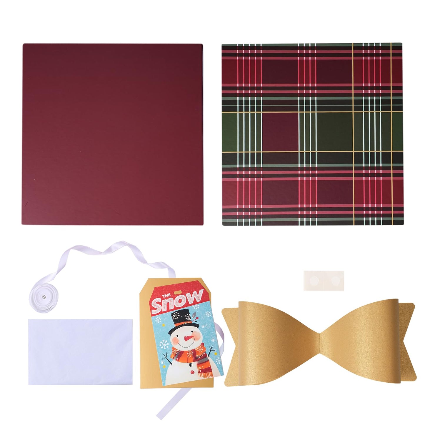 BIOBROWN Medium Christmas Gift Boxes with Lids for Presents, 9x9x9 Inches Red and Green Tartan Plaid Design Collapsible Gift Box for Xmas, Party, Holiday
