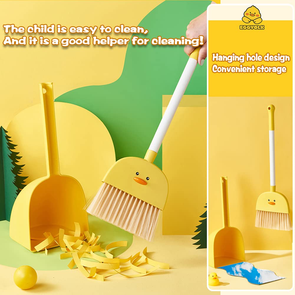 SCKTYZS Mini Broom with Dustpan for Kids,Boys Girls Small Cleaning Set, Combo Pretend Play Toys Toddler Little Housekeeping Helper Set-Yellow Duck…