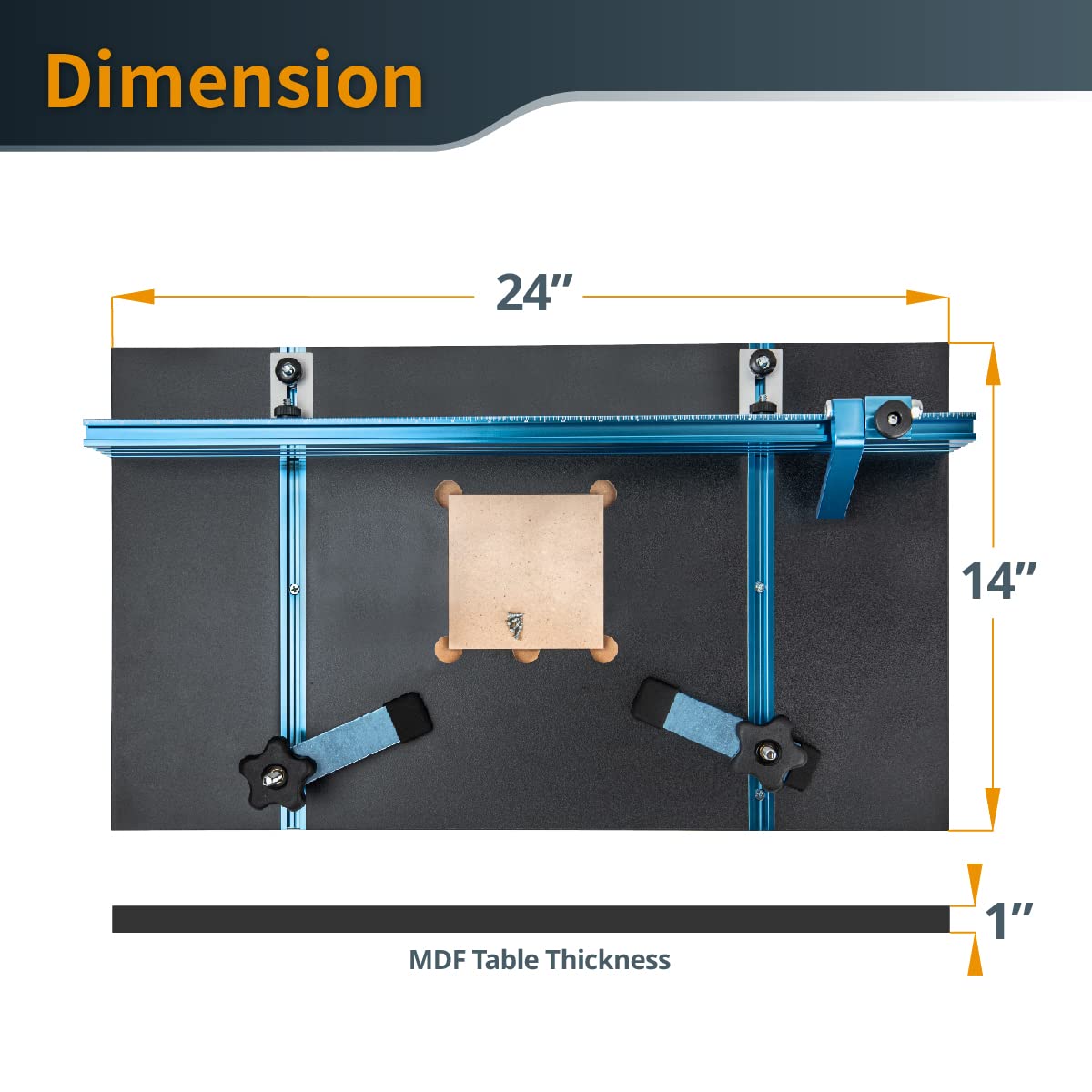 POWERTEC Drill Press Table Accessories Kit w/T Track Drill Press Fence 14"x24",Laser Etched Scale, Clamps, Adjustable Inserts w/Knob, Flip Stops, Table Fence, Fits Tables 12" Above - 71539