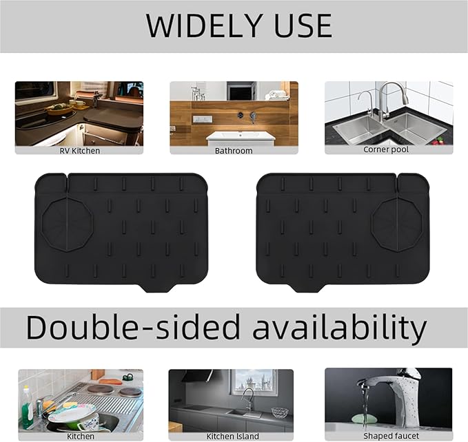 2-Pack Bytelive Silicone Sink Mat, Mini Sink Splash Guard and Soap Sponge Holder