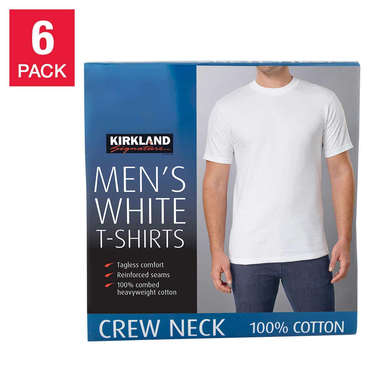 Kirkland Men's Crew Neck White T-shirts (Size: X-Large /Pack of 6)