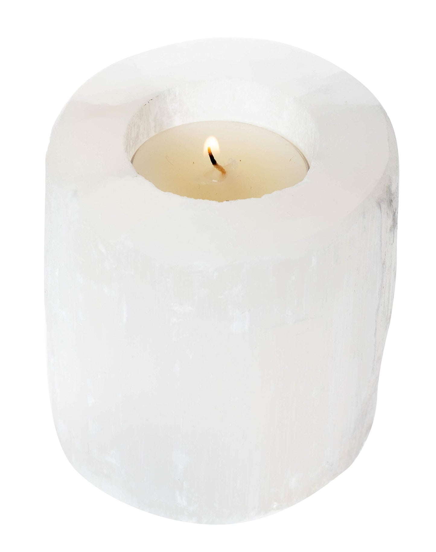 Natural Solid White Selenite Candleholder - Perfect for Meditation and Reflection - 3" Tall (1)