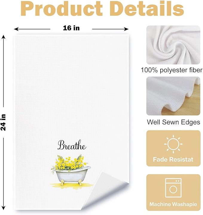 Farmhouse Yellow Botanical Bathroom Hand Towels, Relax Breathe Soak Unwind