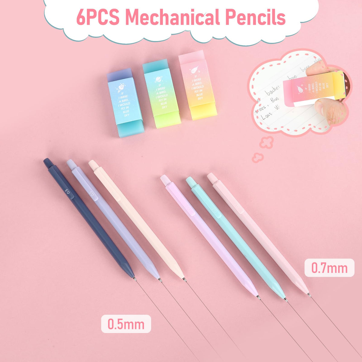 DRMAVI 42PCS Aesthetic School Supplies with Large Pencil Case, 12 Pastel Highlighters,6 Black Ink Gel Pens,6 Cute Mechanical Pencils Set 0.5 & 0.7 mm for Students Stationary College Essentials(Pink)