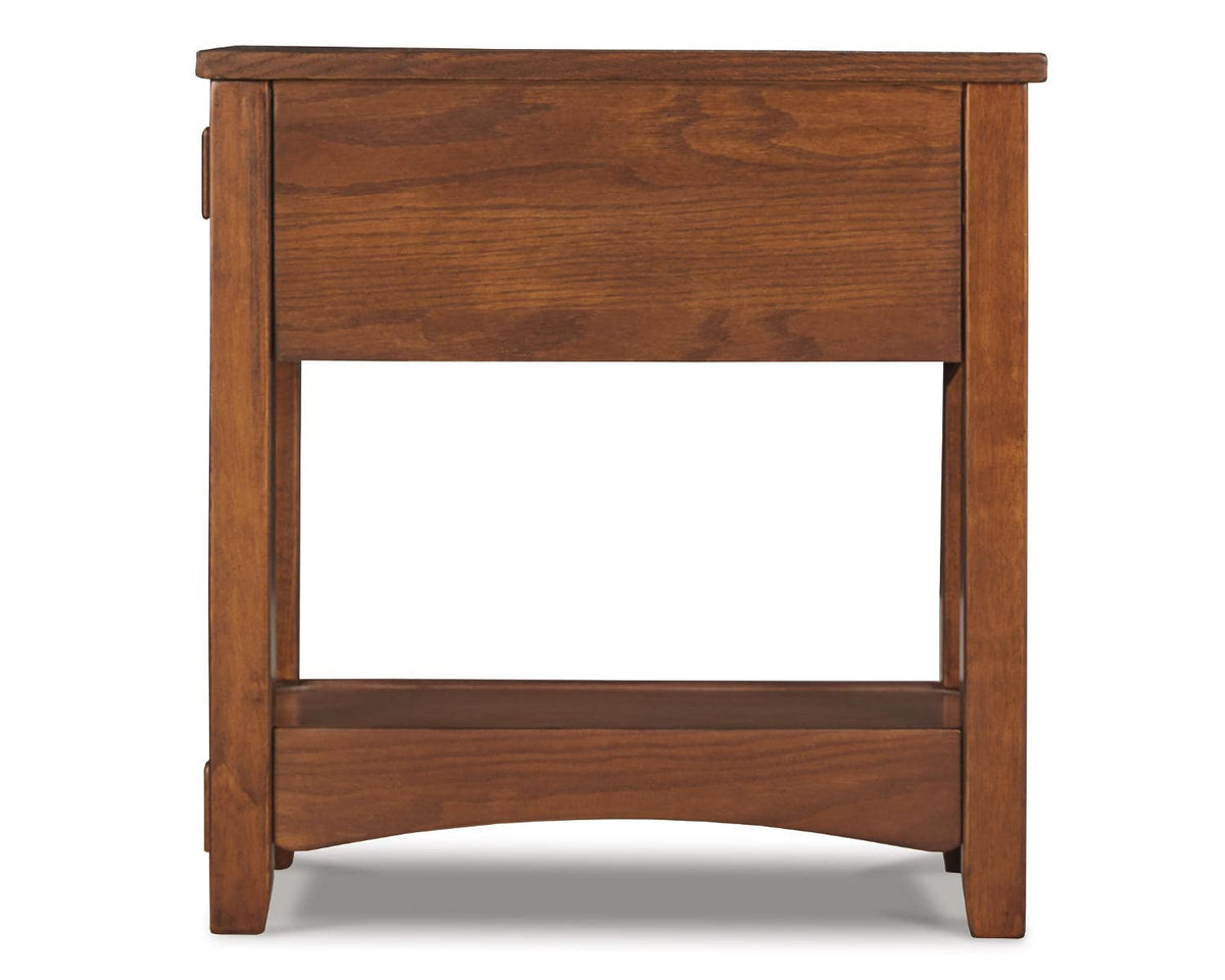 Signature Design by Ashley Breegin End Table With Drawer and Shelf, Mission-Style, Veneers and Wood Construction for Living Rooms and Bedrooms, 13' x 22'