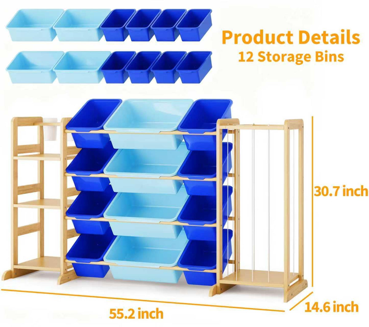Toy Storage Organizer with Bookshelf and Stuffed Animal Storage - Kids Playroom Organization with Shelves and 12 Toy Bins - Toddler Living Room Toy Box for Lego - Nursery Bedroom Decor Essentials