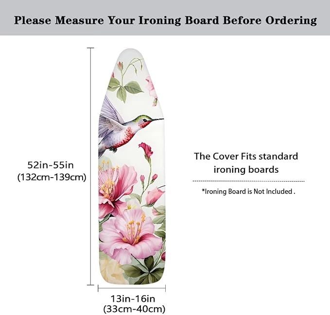 ZDCUSTOM Flower Hummingbird Ironing Board Cover Iron Board Cover Large Fits All