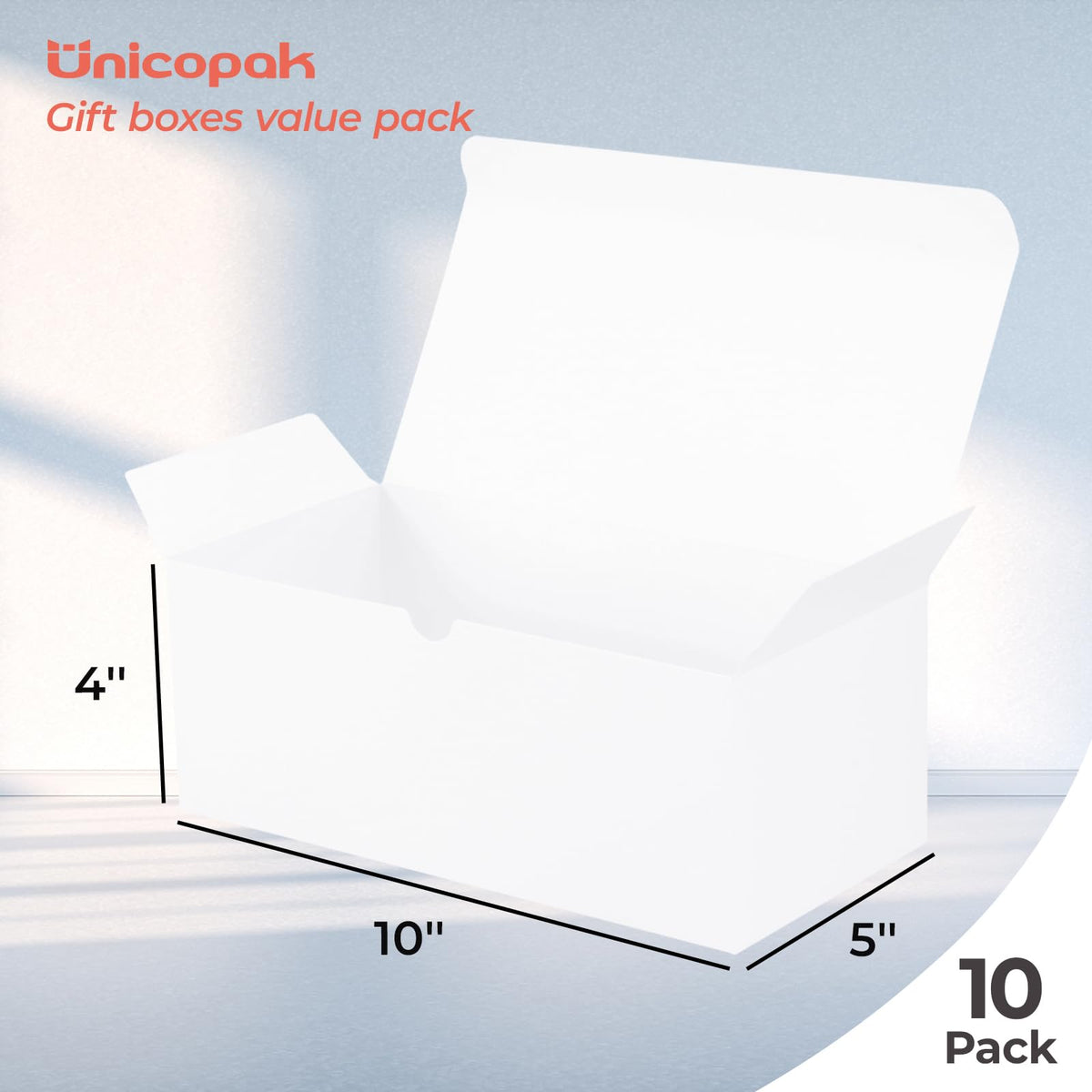 UnicoPak 10 Pack 10x5x4 Gift Boxes, White Gift Boxes for Presents Bridesmaid Proposal Box, Ideal for Birthday Gifts Christmas Gifts Party Favors Homemade and Business