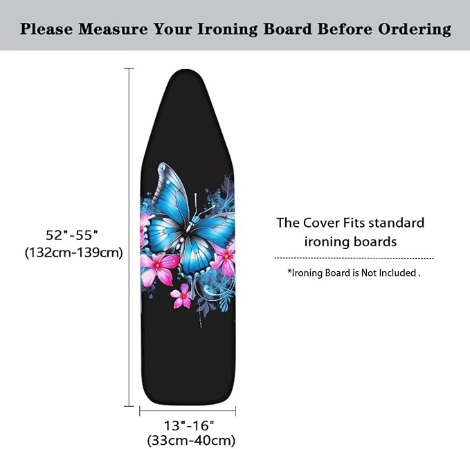 Blue Floral Butterfly Ironing Board Cover Scorch Resistant, Extra Thick Covers