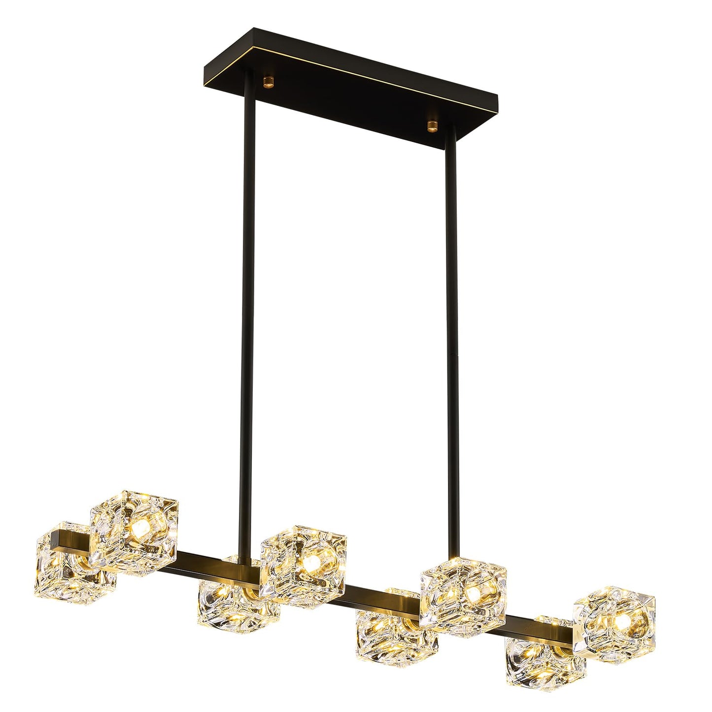Krisosia Modern Black Crystal Chandelier, 8-Light Cube K9 Crystal Pendant Light with Adjustable Height, Farmhouse Dining Room Hanging Light for Kitchen Island, Living Room,Bedroom,Over Table