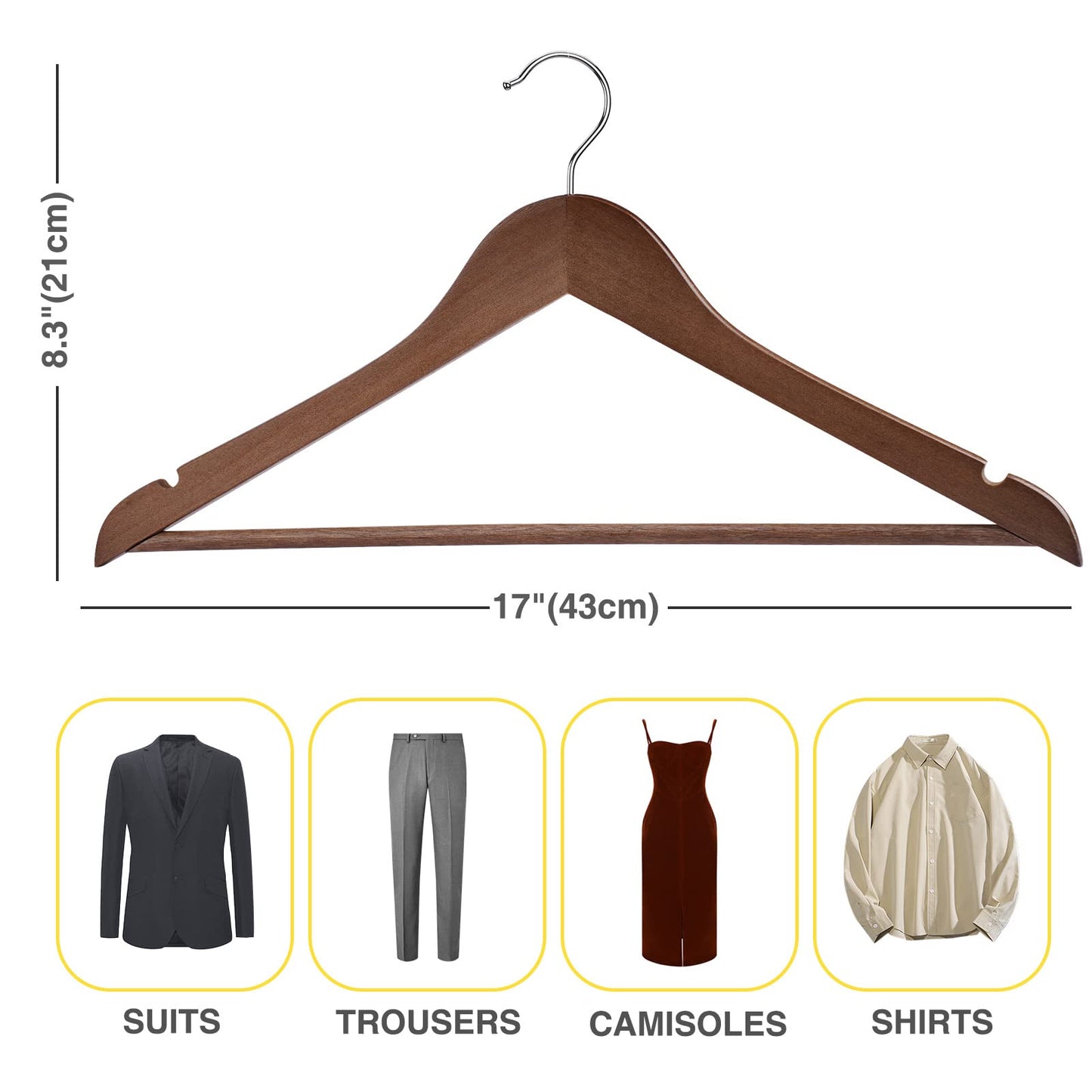 Uinicor Wooden Hangers - 60 Pack - Clothes Hanger for Daily Used,Heavy Duty Wood Hangers with Precisely Cut Notches,Coat Hanger for Closet, Clothes Hangers for Shirt Suit Dres(Walunt)