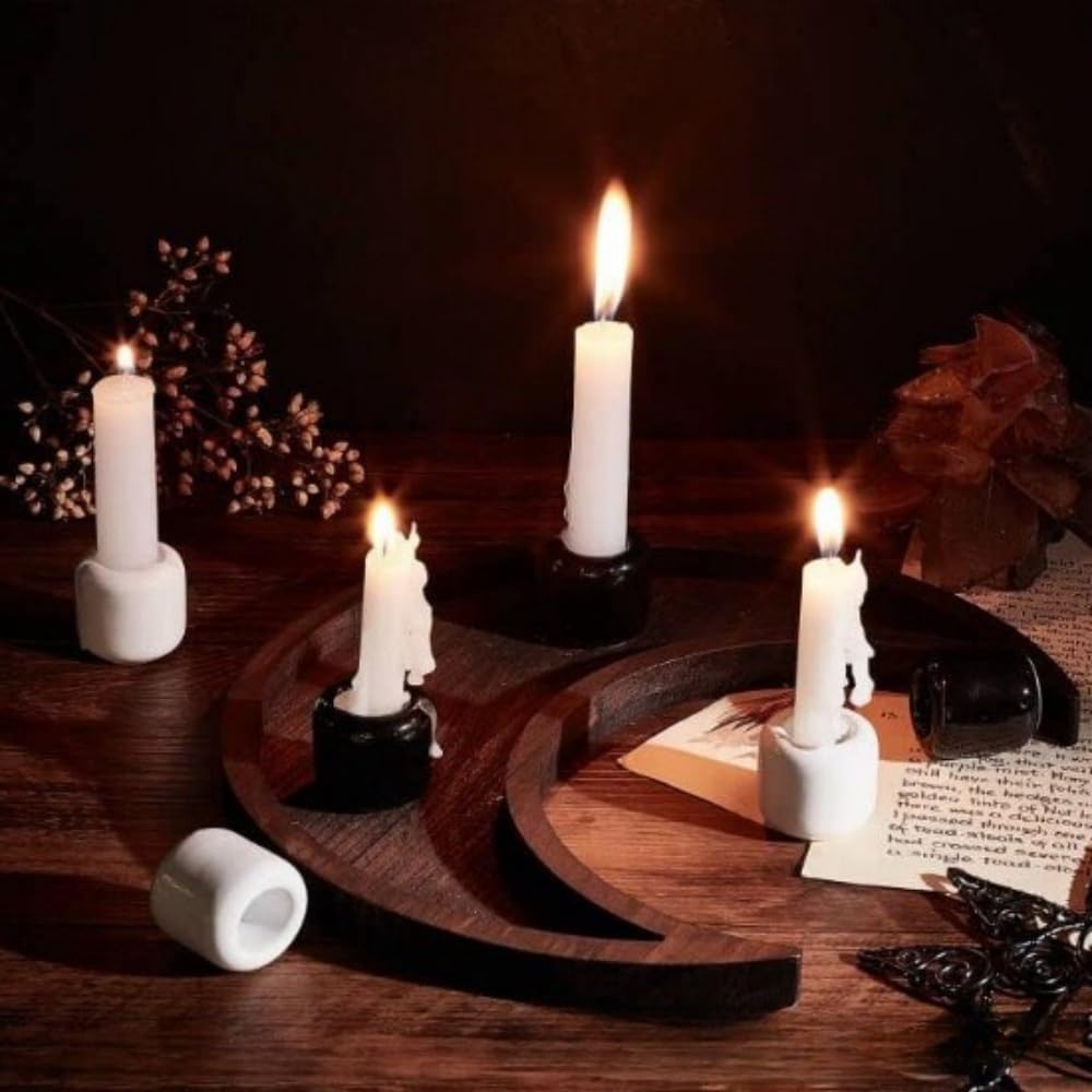 Ceramic Chime Candle Set - 0.7 Inch Diameter, Home Small Candle Holders for Casting Chimes, Rituals, Spells, Vigil, Wiccan Supplies & More (8 Pcs, Black, White)