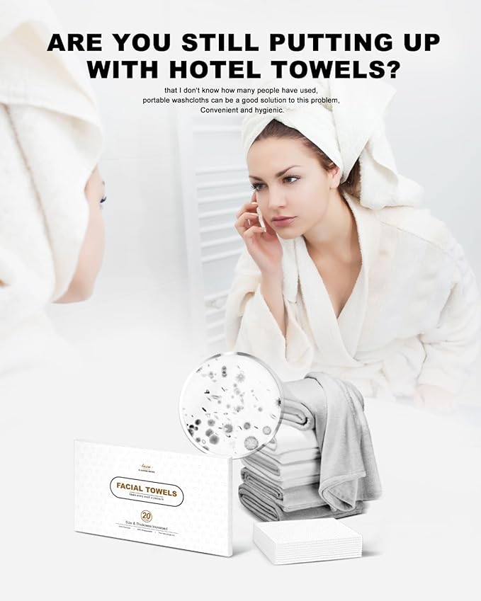 Disposable Face Towel, Biodegradable Facial Towels 9.8"×9.8", Makeup Remover