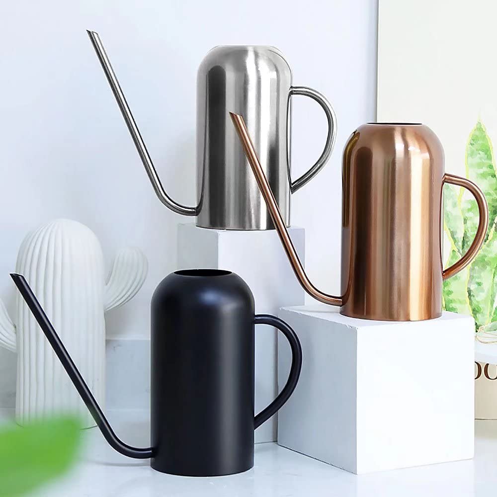 Watering Can Indoor Plants, 50 oz/1500 ml Metal Stainless Steel Watering Can Pot with Long Spout for Indoor House Plants Bonsai Outdoor Garden Flower Decorative(Copper) (Copper)